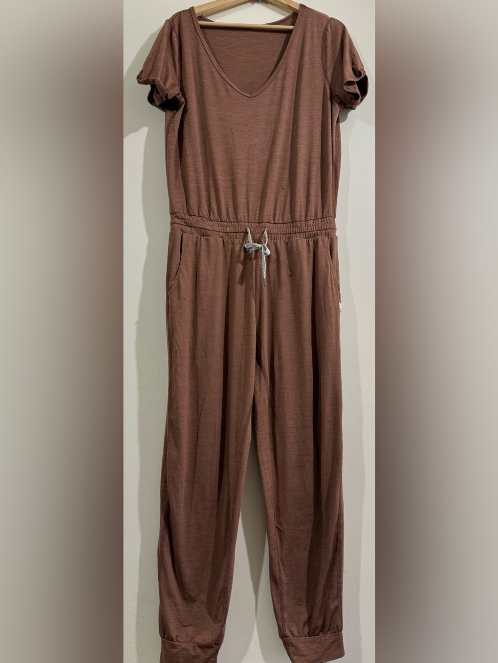 Vuori Mauve Brown Short Sleeve Jumpsuit with Drawstring